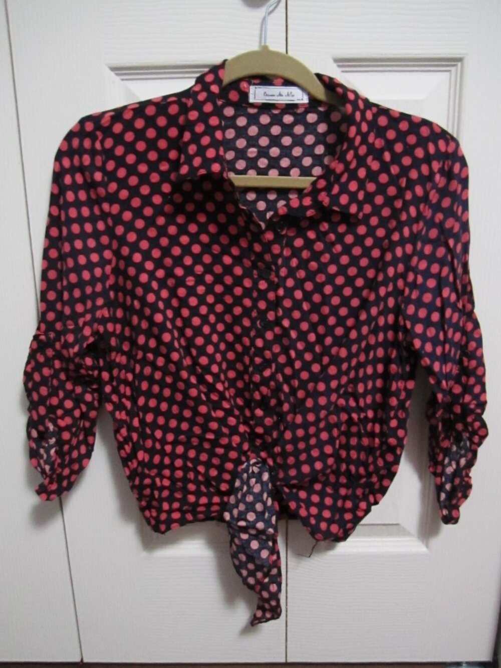 Excuse Me Miss Tie Front Polka-Dot Button-Down Shirt